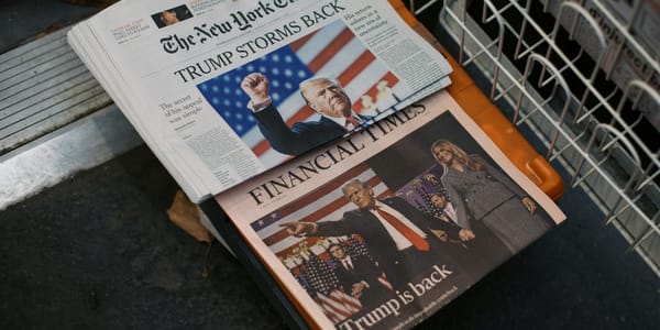 Two newspaper headlines the day after Donald Trump was elected to a second, nonconsecutive term in 2024.